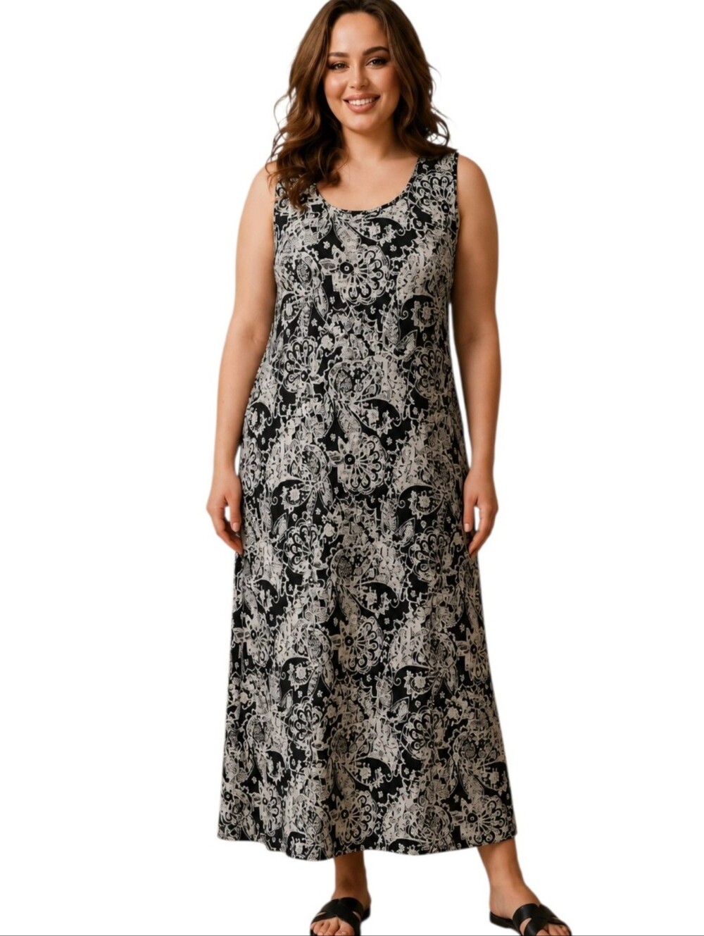 madison leigh Black and White Floral Paisley Maxi Dress Women Size 20